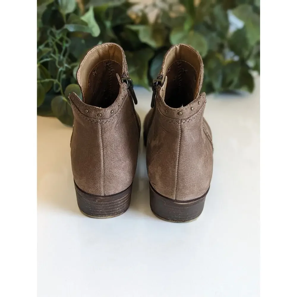 Lucky Brand Beathea Boots Ankle Leather Studded Boho Western Brown Size 7.5